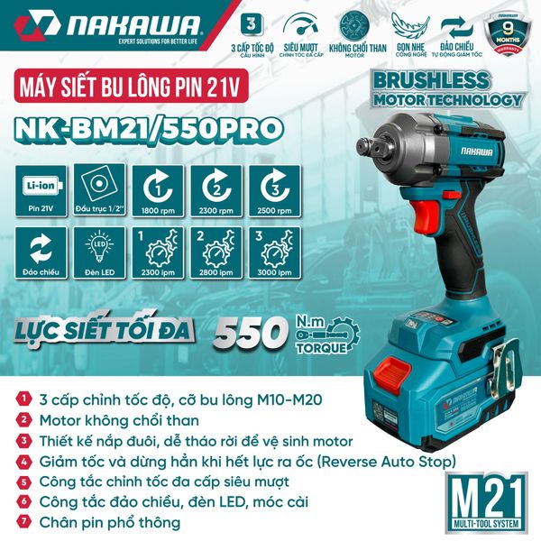 Máy siết bu lông pin NAKAWA NK-BM21/550PRO