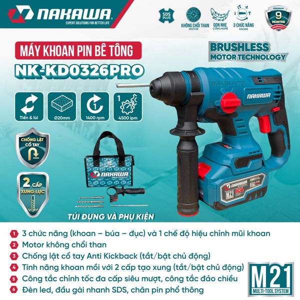 Máy khoan pin bê tông NAKAWA NK-KD0326PRO