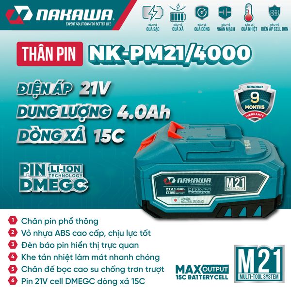 Pin 21V 4.0Ah NAKAWA NK-PM21/4000
