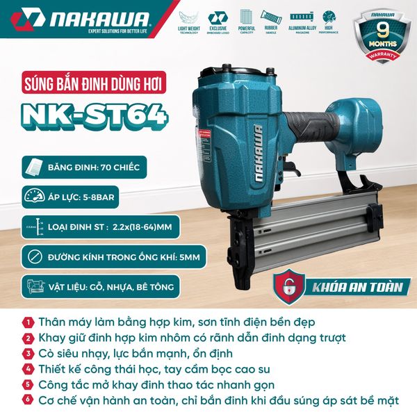 Súng bắn đinh dùng hơi NAKAWA NK-ST64