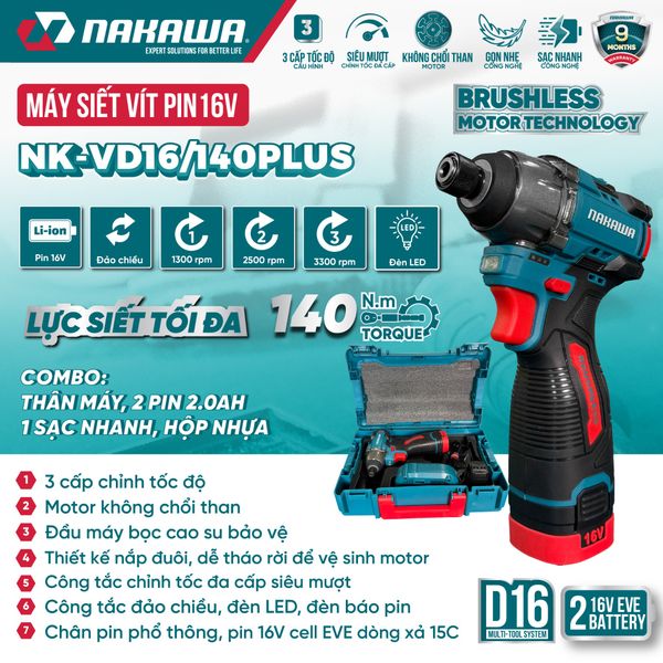 Máy siết vít pin NAKAWA NK-VD16/140PLUS