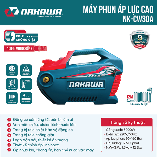 Máy phun áp lực NAKAWA NK-CW30A (có chỉnh áp)