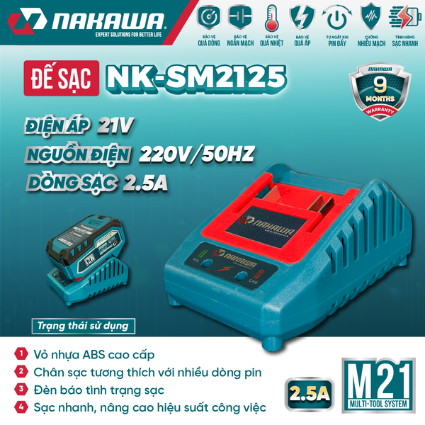 Sạc pin 21V NAKAWA NK-SM2125