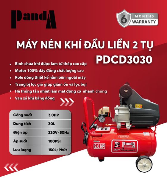 Máy nén khí đầu liền 2 tụ PANDA PDCD3030