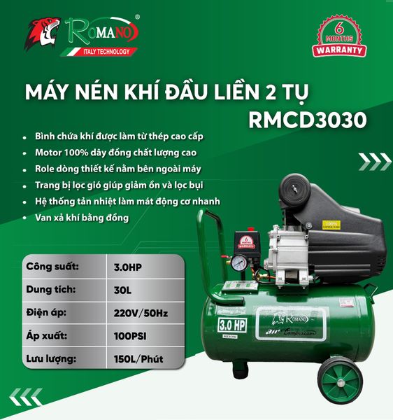 Máy nén khí đầu liền 2 tụ ROMANO RMCD3030