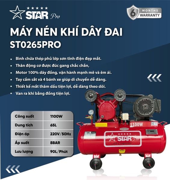 Máy nén khí dây đai STAR ST0265PRO