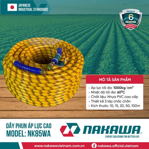 Dây phun áp lực cao NAKAWA NK85WA (các kích thước 10, 15, 20, 50m)