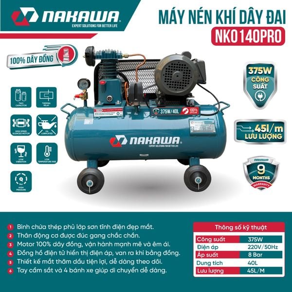 Máy Nén Khí Dây Đai NAKAWA NK0140PRO