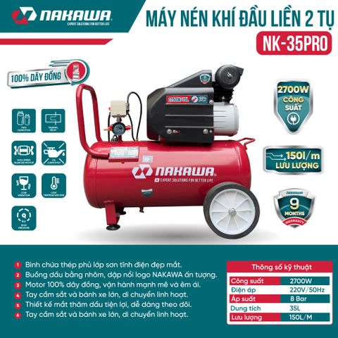 Máy Nén Khí đầu liền 2 tụ NAKAWA NK35PRO