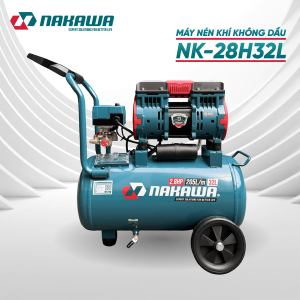 Máy nén khí không dầu, tốc nhanh, siêu êm NK-28H32L - 32 lít