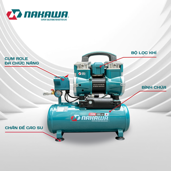 Máy nén khí không dầu, tốc nhanh, siêu êm NK-BH1810PRO - 10 lít