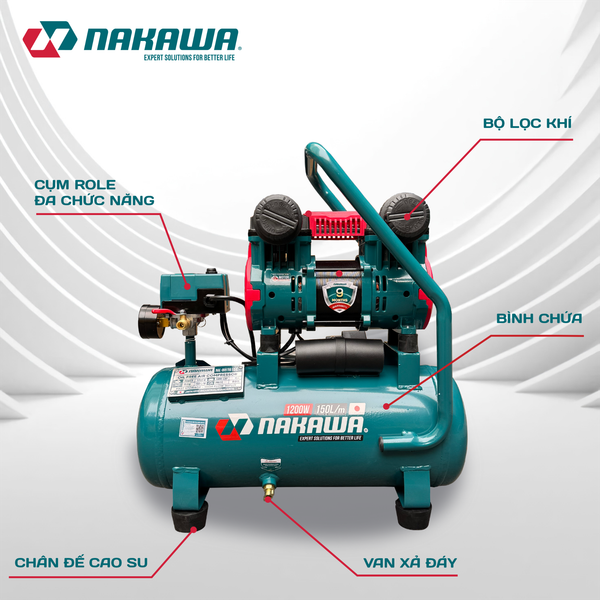 Máy nén khí không dầu, tốc nhanh, siêu êm NK-BH1615E - 15 lít
