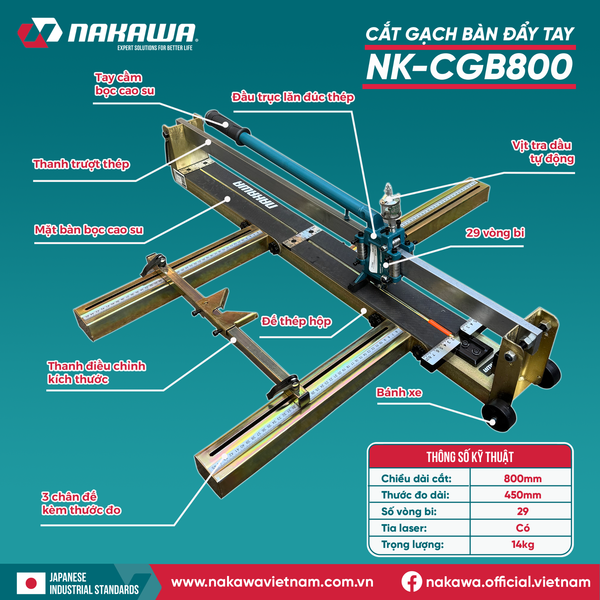 Máy cắt gạch bàn đẩy tay NAKAWA NK-CGB800