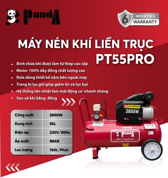 Máy nén khí đầu liền 2 tụ PANDA PT55PRO