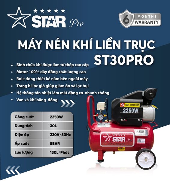 Máy nén khí đầu liền 2 tụ STAR ST30PRO