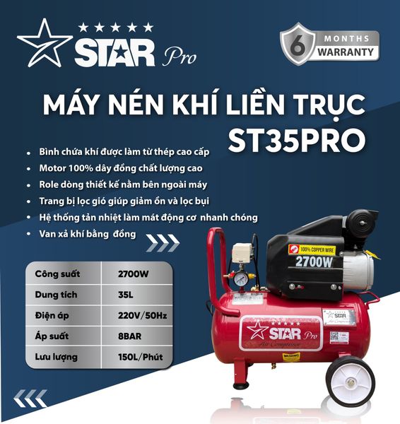 Máy nén khí đầu liền 2 tụ STAR ST35PRO