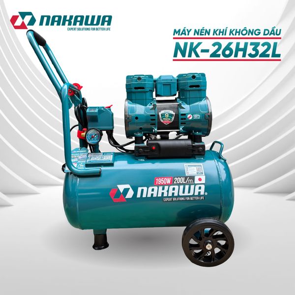 Máy nén khí không dầu, tốc nhanh, siêu êm NK-26H32L - 32 lít