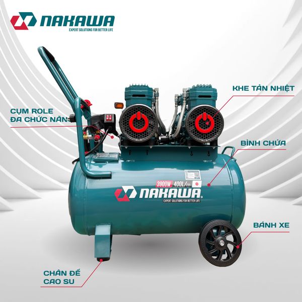 Máy nén khí không dầu, tốc nhanh, siêu êm NK-52H52L - 52 lít