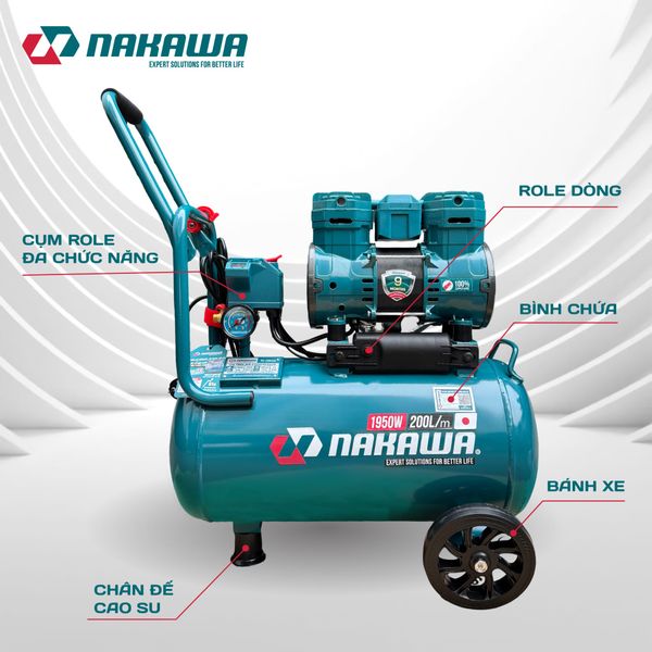 Máy nén khí không dầu, tốc nhanh, siêu êm NK-26H32L - 32 lít