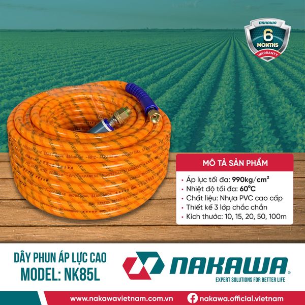 Dây phun áp lực cao NAKAWA NK85L (các kích thước 10, 15, 20, 50m)