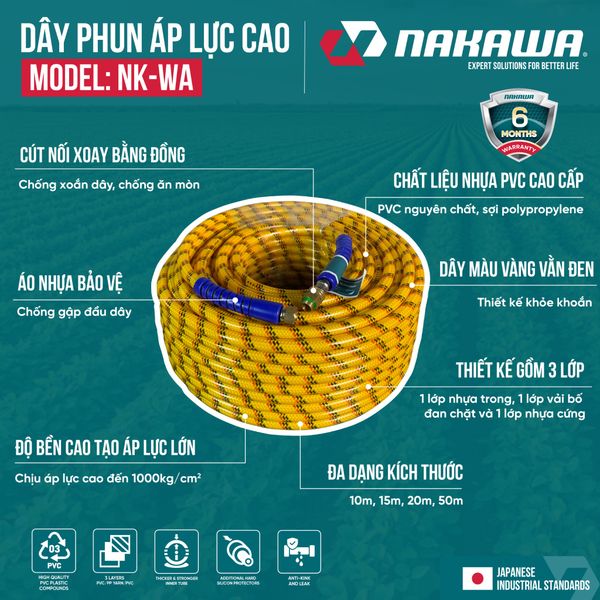 Dây phun áp lực cao NAKAWA NK-WA (các kích thước 10, 15, 20, 50m)