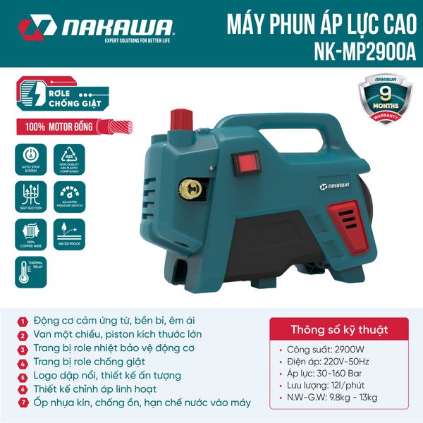 Máy phun áp lực NAKAWA NK-MP2900A (có chỉnh áp)