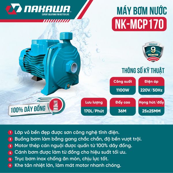 Máy bơm nước ly tâm Nakawa NK-MCP170