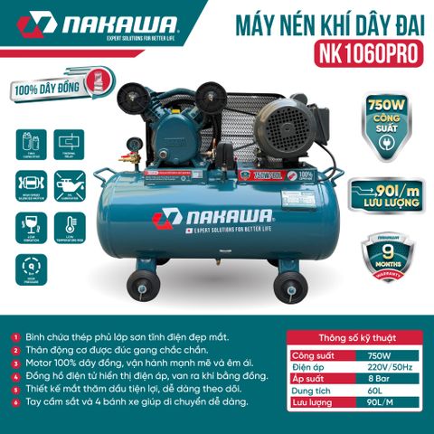 Máy Nén Khí Dây Đai NAKAWA NK1060PRO