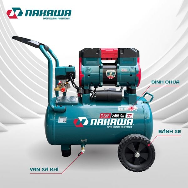 Máy nén khí không dầu, tốc nhanh, siêu êm NK-32H32PRO - 32 lít