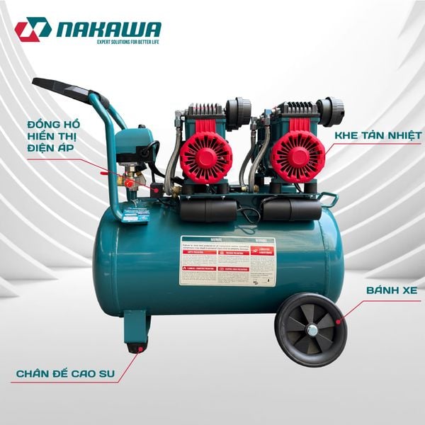 Máy nén khí không dầu, tốc nhanh, siêu êm NK-36H48L - 48 lít