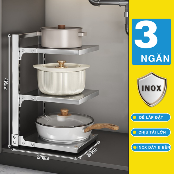 Kệ Bếp Để Xoong Nồi Chảo Nhiều Tầng Inox MARIS Có Thể Điều Chỉnh Độ Cao, Kệ Bếp Inox Đa Năng