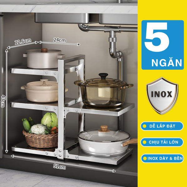 Kệ Bếp Để Xoong Nồi Chảo Nhiều Tầng Inox MARIS Có Thể Điều Chỉnh Độ Cao, Kệ Bếp Inox Đa Năng