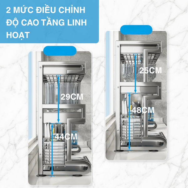 Kệ MARIS Úp Chén Bát Đĩa Trên Bồn Rửa Chén 2 Tầng Inox 304 Bền Bỉ Và Sáng Bóng Tiện Lợi Cho Nhà Bếp