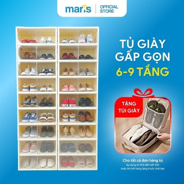 Tủ Giày Gấp Gọn 6-9 Đa Tầng, 12-18 Đôi Cao Cấp Nhựa PP + PET + ABS MARIS Tiết Kiệm Không Gian