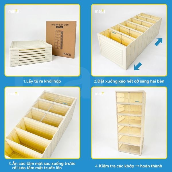 Tủ Giày Gấp Gọn 6-9 Đa Tầng, 12-18 Đôi Cao Cấp Nhựa PP + PET + ABS MARIS Tiết Kiệm Không Gian