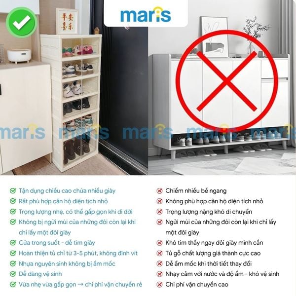 Tủ Giày Gấp Gọn 6-9 Đa Tầng, 12-18 Đôi Cao Cấp Nhựa PP + PET + ABS MARIS Tiết Kiệm Không Gian