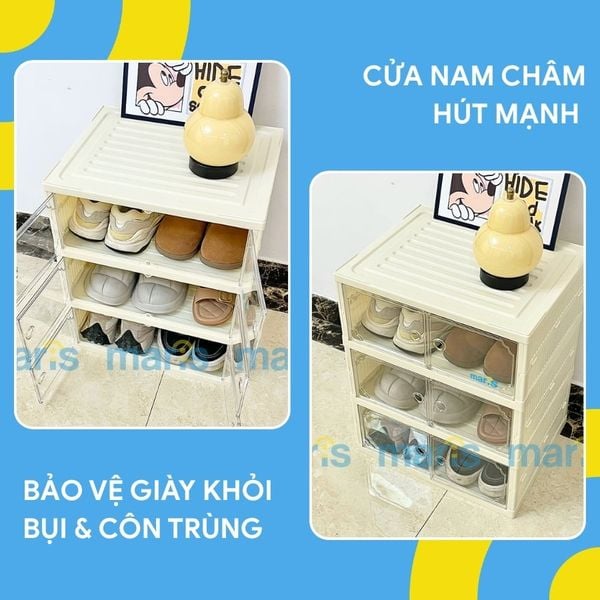 Tủ Giày Gấp Gọn 6-9 Đa Tầng, 12-18 Đôi Cao Cấp Nhựa PP + PET + ABS MARIS Tiết Kiệm Không Gian