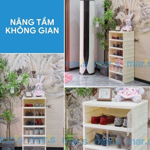 Tủ Giày Gấp Gọn 6-9 Đa Tầng, 12-18 Đôi Cao Cấp Nhựa PP + PET + ABS MARIS Tiết Kiệm Không Gian