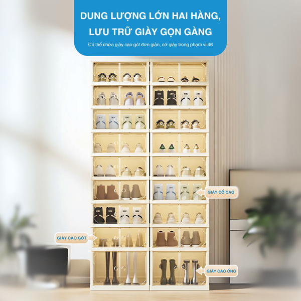 Tủ Giày Gấp Gọn 6-9 Đa Tầng, 12-18 Đôi Cao Cấp Nhựa PP + PET + ABS MARIS Tiết Kiệm Không Gian