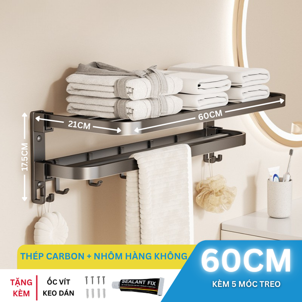 Giá Treo Khăn Nhà Tắm MARIS Dán Tường Không Cần Khoan, Có Thể Gấp Gọn 90 Độ, Chất Liệu Nhôm Anod và Thép Carbon Siêu Bền