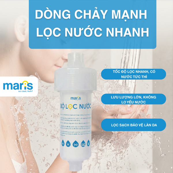 Bộ Lọc Nước Tắm Gắn Vòi Đa Năng MARIS Sẵn Lõi Lọc 0.005mm, Gắn Máy Giặt, Vòi Sen, Bồn Rửa Thay Được Lõi