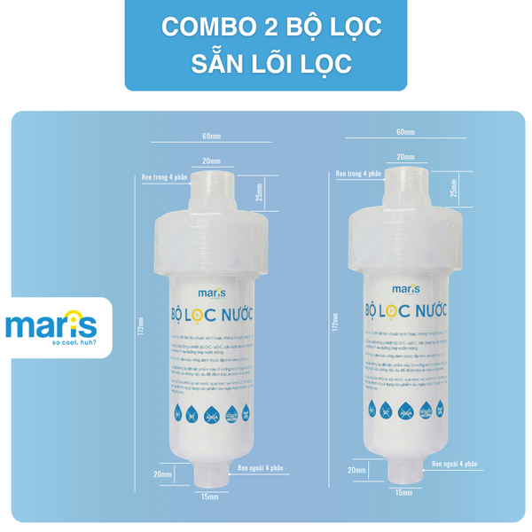 Bộ Lọc Nước Tắm Gắn Vòi Đa Năng MARIS Sẵn Lõi Lọc 0.005mm, Gắn Máy Giặt, Vòi Sen, Bồn Rửa Thay Được Lõi