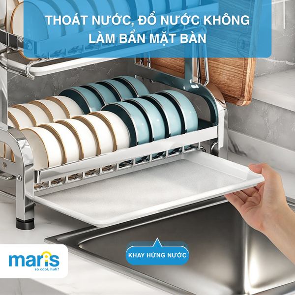 Kệ Nhà Bếp MARIS Kệ Chén Đĩa Đa Năng Inox Có Khay Hứng Nước 2 Tầng 3 Tầng Kèm Phụ Kiện Giá Để Đũa Dao Thớt