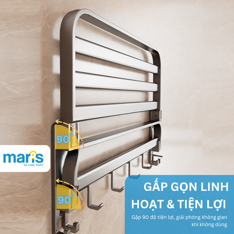 Giá Treo Khăn Nhà Tắm MARIS Dán Tường Không Cần Khoan, Có Thể Gấp Gọn 90 Độ, Chất Liệu Nhôm Anod và Thép Carbon Siêu Bền