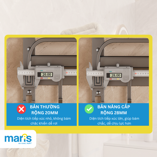 Giá Treo Khăn Nhà Tắm MARIS Dán Tường Không Cần Khoan, Có Thể Gấp Gọn 90 Độ, Chất Liệu Nhôm Anod và Thép Carbon Siêu Bền