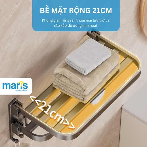 Giá Treo Khăn Nhà Tắm MARIS Dán Tường Không Cần Khoan, Có Thể Gấp Gọn 90 Độ, Chất Liệu Nhôm Anod và Thép Carbon Siêu Bền