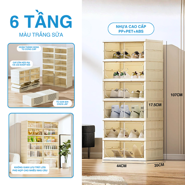 Tủ Giày Gấp Gọn 6-9 Đa Tầng, 12-18 Đôi Cao Cấp Nhựa PP + PET + ABS MARIS Tiết Kiệm Không Gian