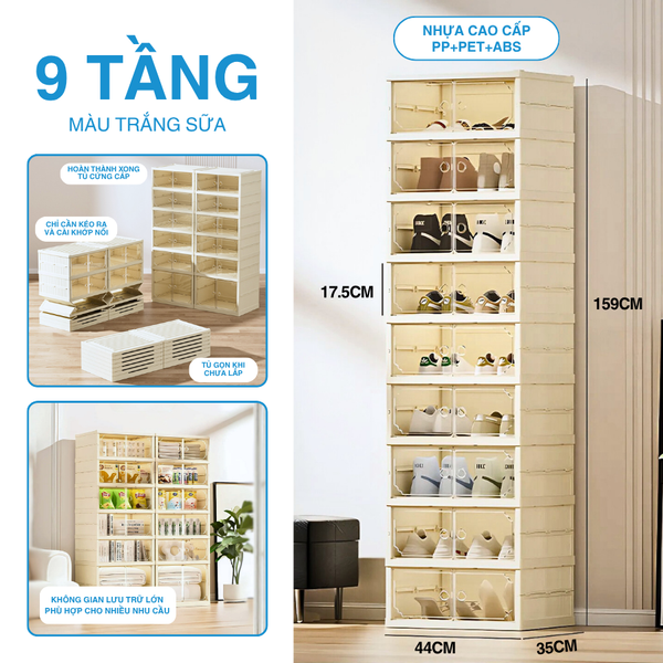 Tủ Giày Gấp Gọn 6-9 Đa Tầng, 12-18 Đôi Cao Cấp Nhựa PP + PET + ABS MARIS Tiết Kiệm Không Gian