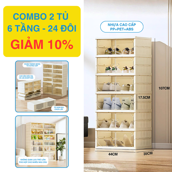 Tủ Giày Gấp Gọn 6-9 Đa Tầng, 12-18 Đôi Cao Cấp Nhựa PP + PET + ABS MARIS Tiết Kiệm Không Gian