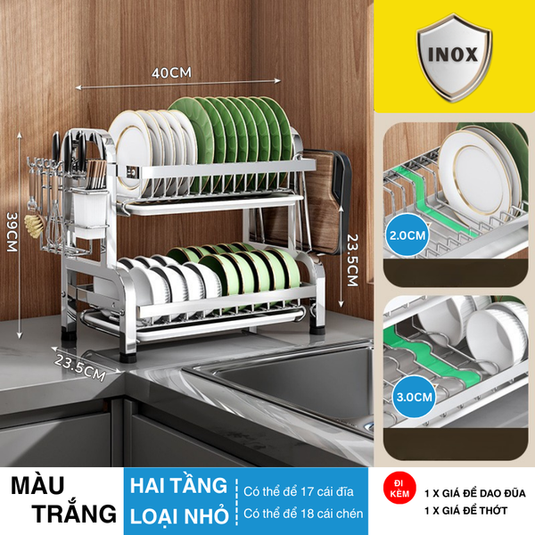 Kệ Nhà Bếp MARIS Kệ Chén Đĩa Đa Năng Inox Có Khay Hứng Nước 2 Tầng 3 Tầng Kèm Phụ Kiện Giá Để Đũa Dao Thớt